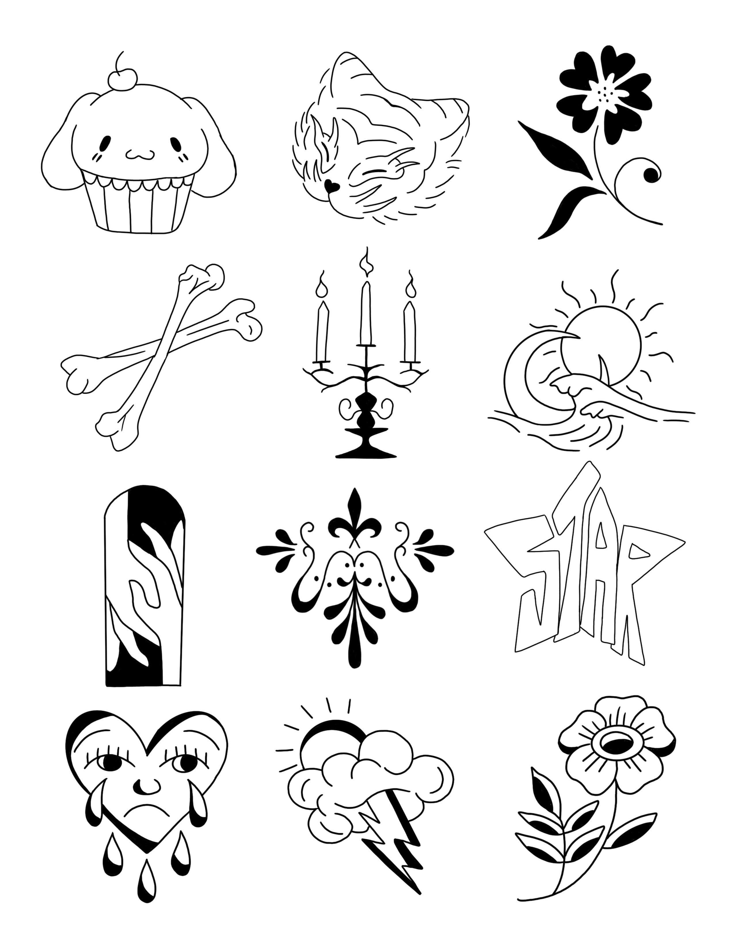 Flash sheet 15 — available tattoo designs by Clubskunk Tattoos